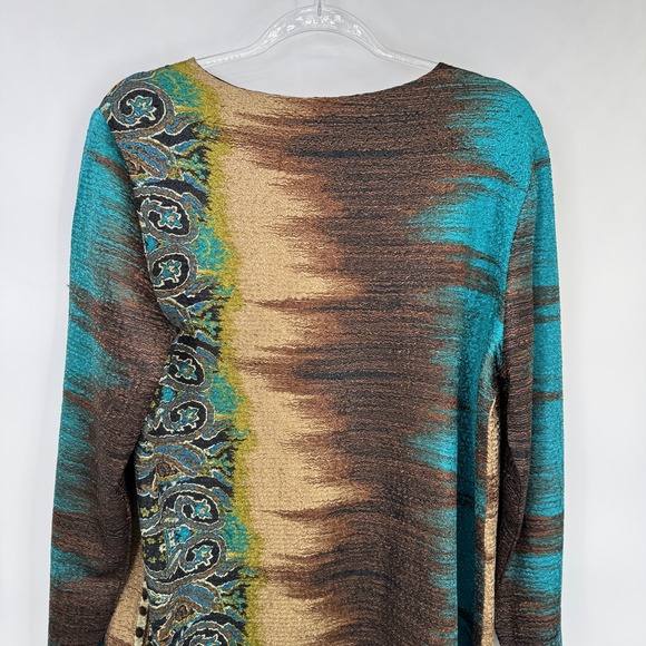 Chicos Travelers Crushed Artsy Jacket Womens 2 L 12 Brown Blue Green NEW - Picture 9 of 15